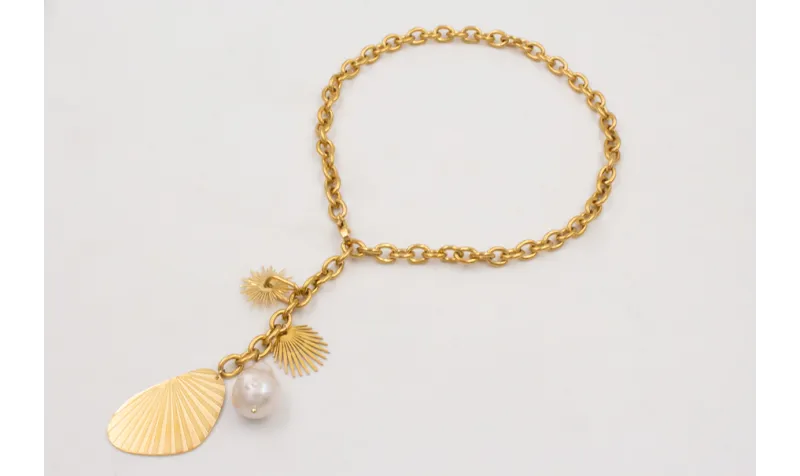 Collar ACERO cadena dorada eslabones redondos con 