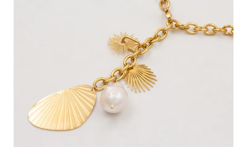 Collar ACERO cadena dorada eslabones redondos con 