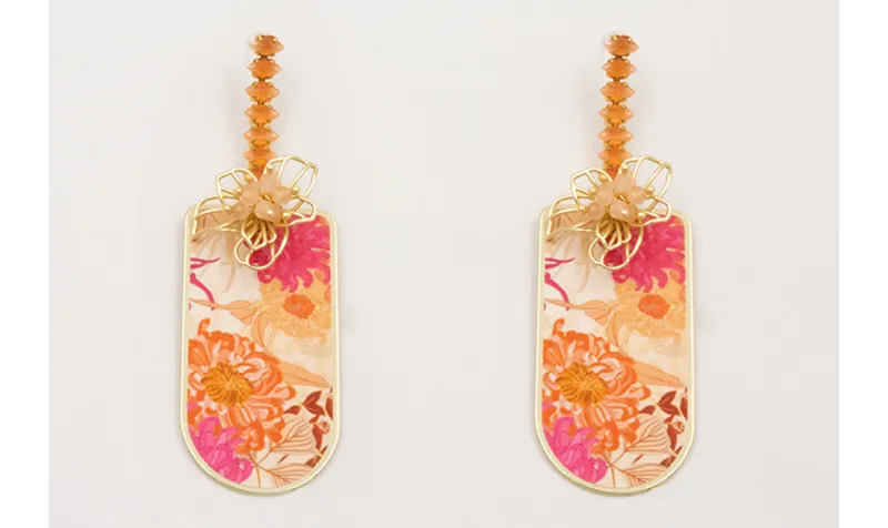 Pendientes cadena strass cristal naranja con colga