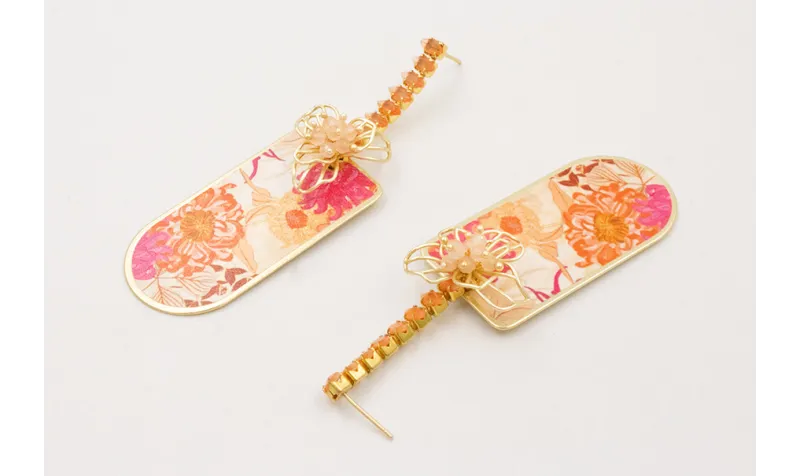 Pendientes cadena strass cristal naranja con colga