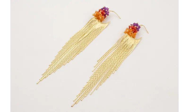 Pendientes fleco dorado mate con burruños de bolit