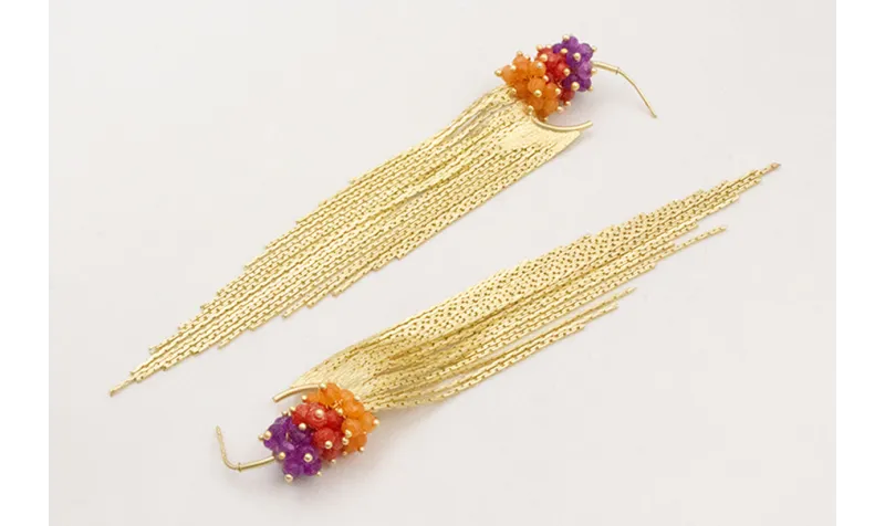 Pendientes fleco dorado mate con burruños de bolit