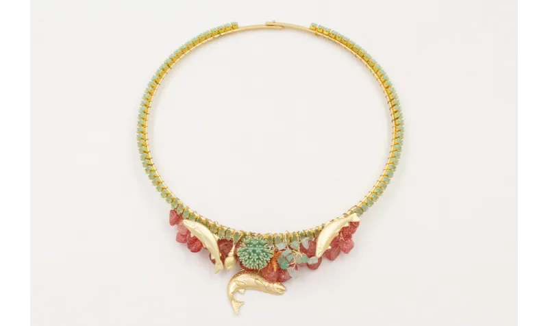 Collar lámina dorado mate con cadena strass crista