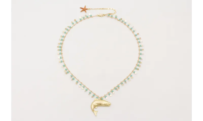 Collar cadena  colgante bola turquesa y estrella d