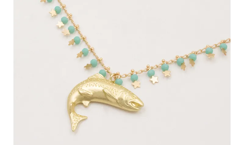 Collar cadena  colgante bola turquesa y estrella d