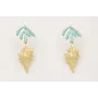 Pendientes perno hojas esmaltadas color turquesa c