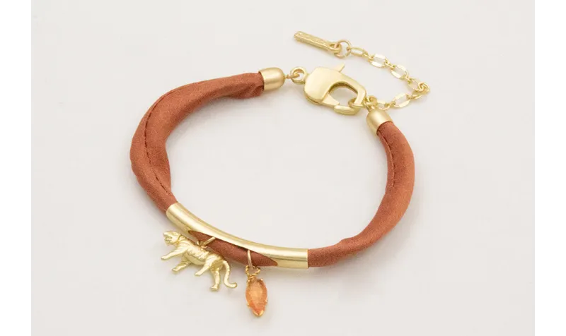 Pulsera seda natural rellena cobriza con tubo arqu