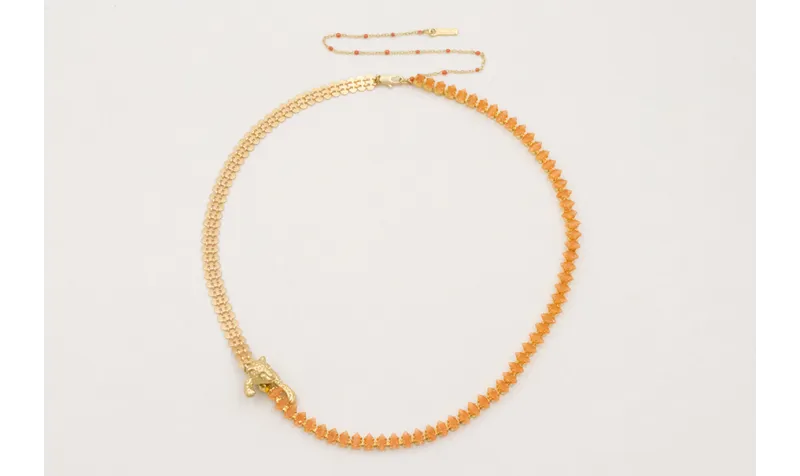 Collar cadena de strass cristal naranja y cadena l