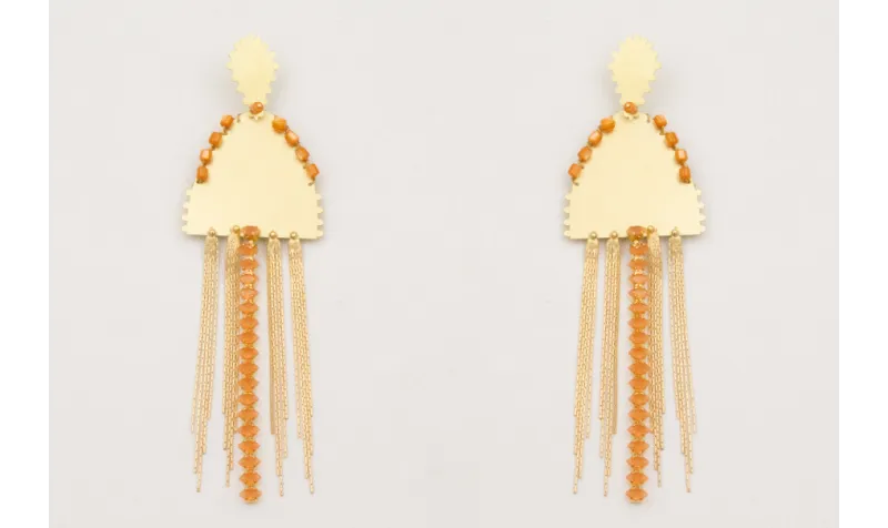 Pendientes triangulo dentado con colgante semi ova