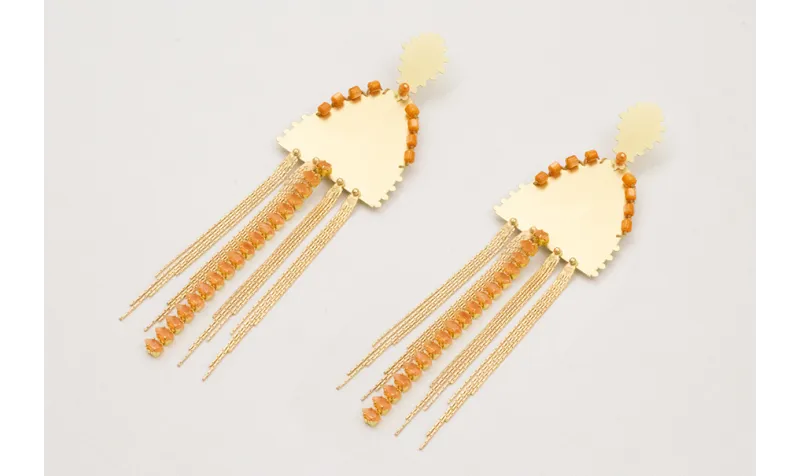 Pendientes triangulo dentado con colgante semi ova