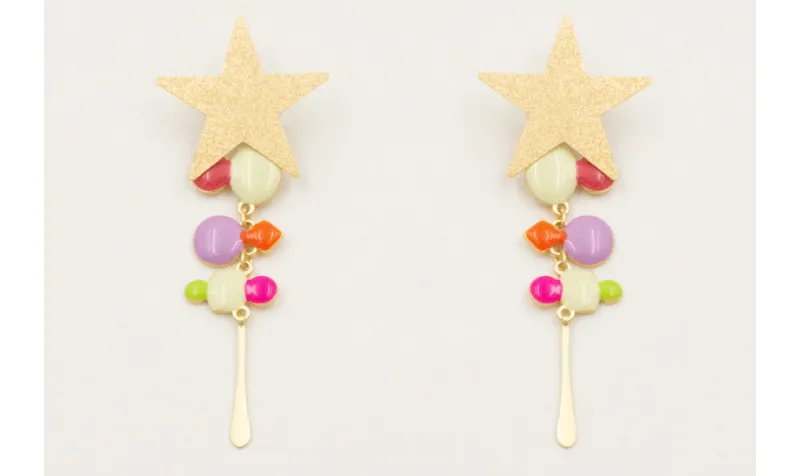 Pendientes perno estrella satinada con esmaltitos 