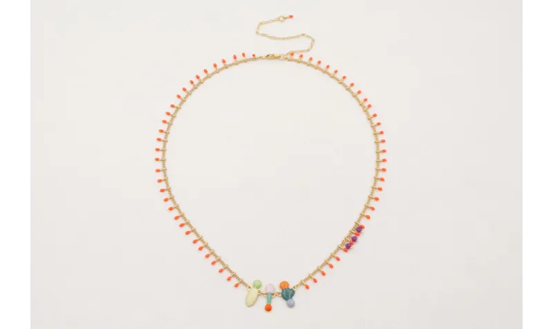 Collar cadena cerillas rojo coral con esmaltitos d