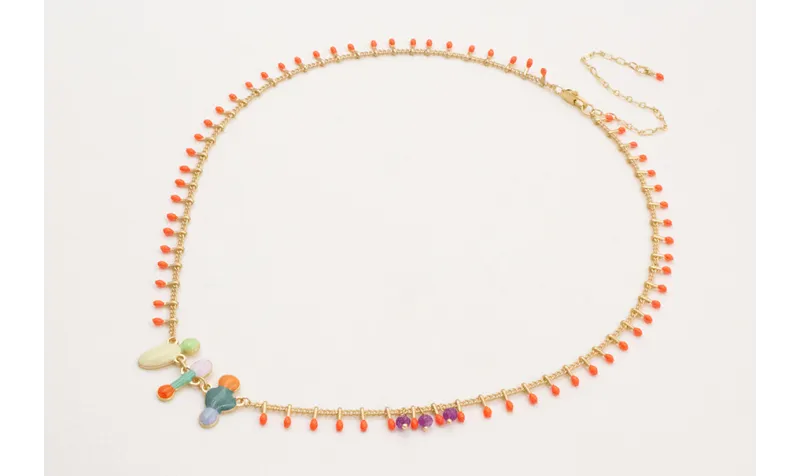 Collar cadena cerillas rojo coral con esmaltitos d