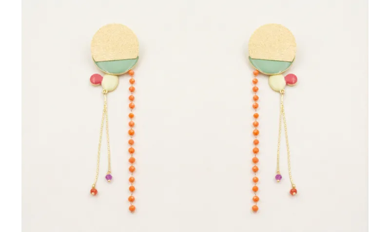 Pendientes perno semi disco satinado con semicircu