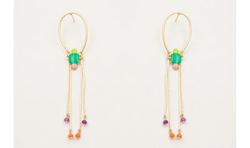 Pendientes perno herradura con flecos colgando rem