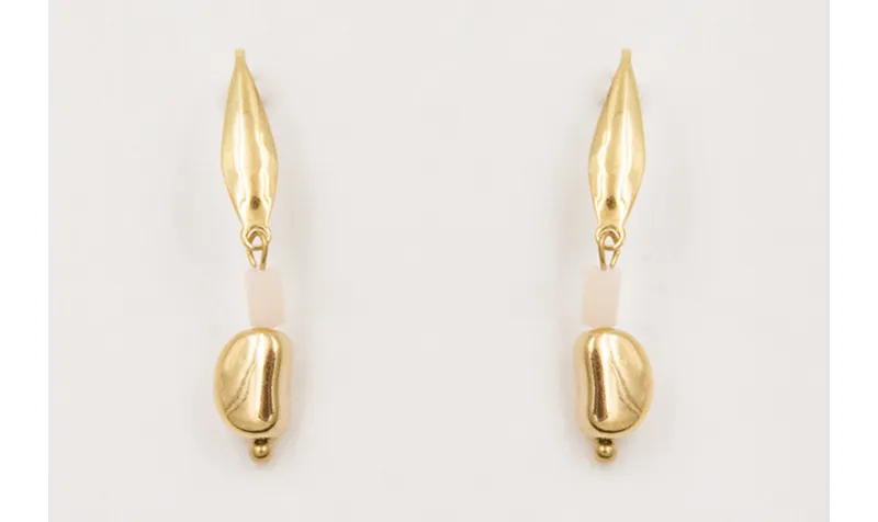 Pendientes ACERO INOX. Perno gota  con pepita tran