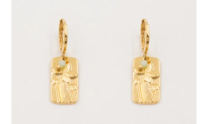 Pendientes ORO 18K. Cierre aro con colgante rectan