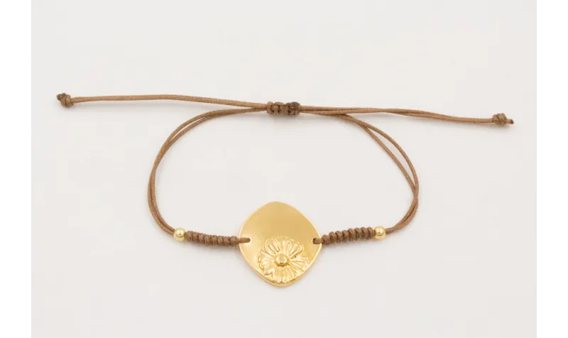 Pulsera ORO 18K. Hilo marrón con nudo serpiente co