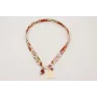 Collar lazo estampado bies flores beige y rojas co