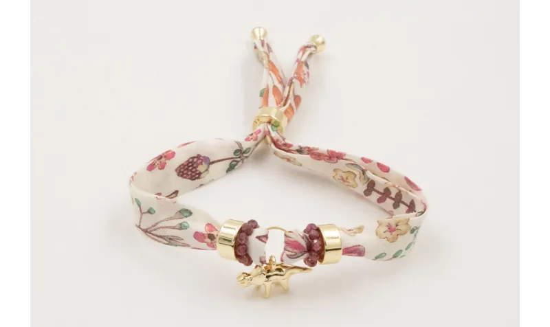 Pulsera lazo estampado bies flores lila y morada c