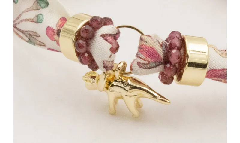 Pulsera lazo estampado bies flores lila y morada c