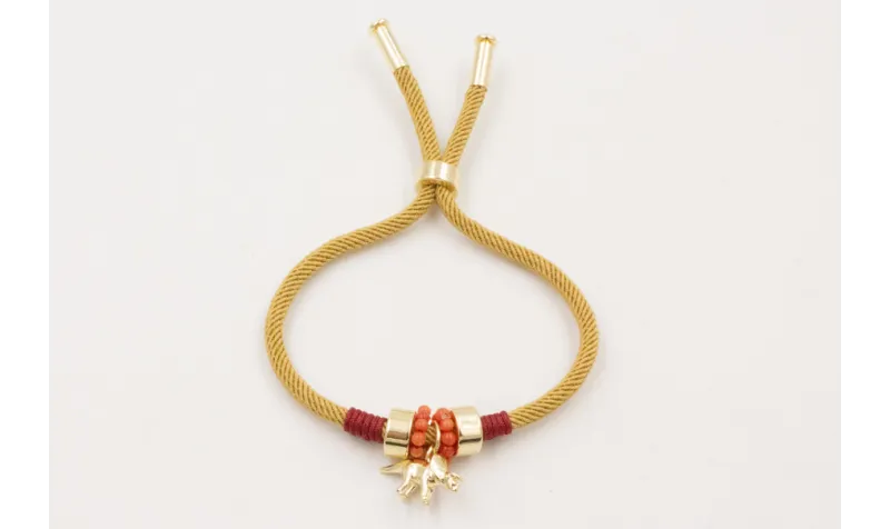 Pulsera cordón retorcido trenzado mostaza con aro 