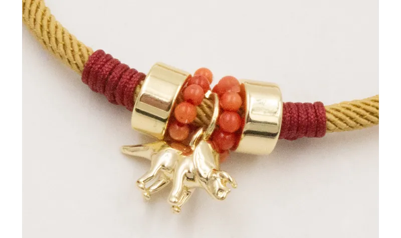 Pulsera cordón retorcido trenzado mostaza con aro 