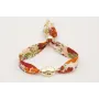 Pulsera lazo estampado bies flores beige y rojas c