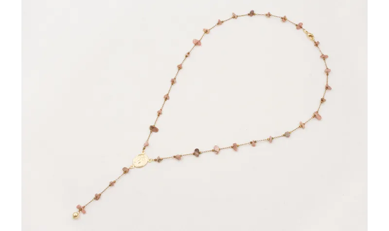 Collar rosario con cadena chips de turmaline rosa 