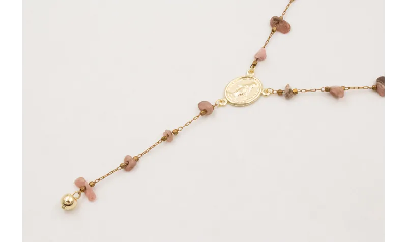 Collar rosario con cadena chips de turmaline rosa 