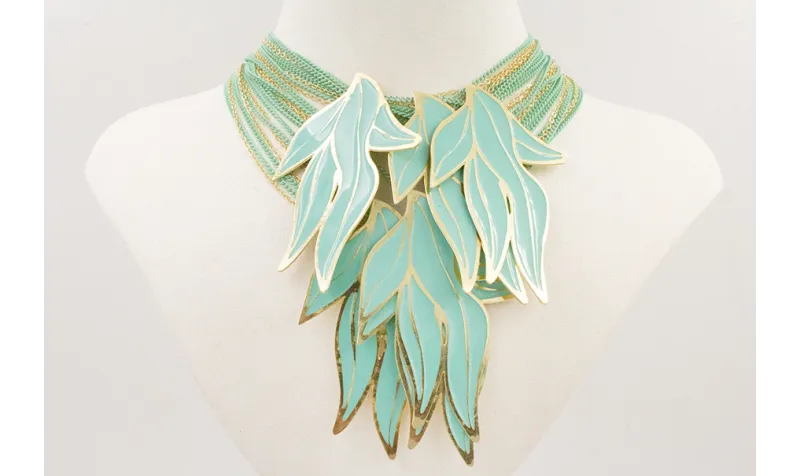 Collar muchas vueltas de cadena esmaltada turquesa