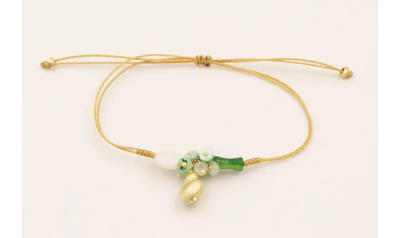 Pulsera hilo dorado metalico con caracola dorado m