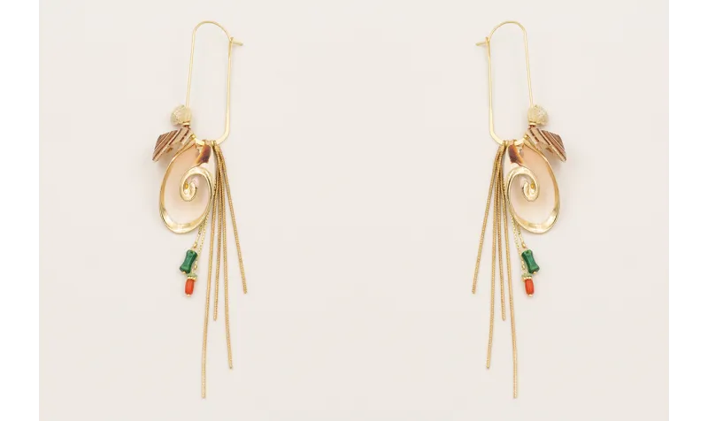 Pendientes eslabón con caracolas bordes dorados, f