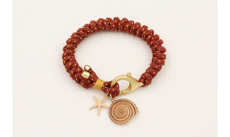 Pulsera de cordón marrón hilo dorado con nudo serp