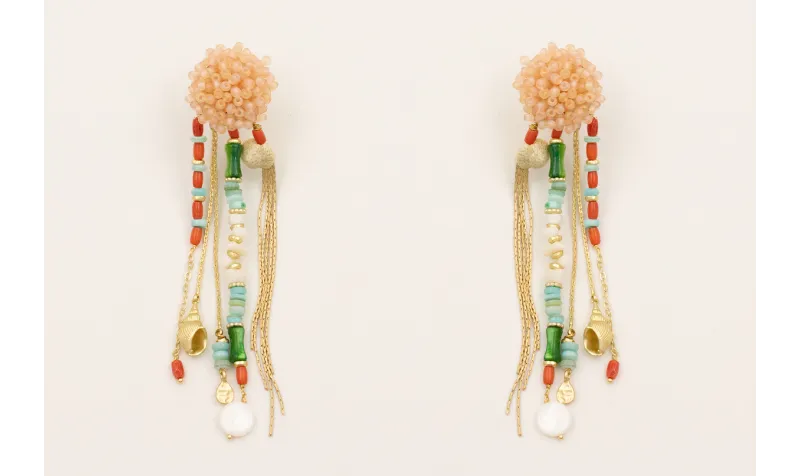 Pendientes perno abalorio engarzado color arena, f