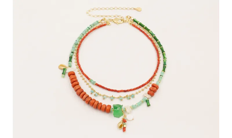 Collar 3 vueltas con cadena dorada mate, mini conc