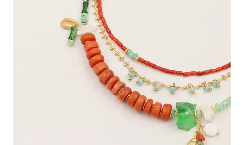 Collar 3 vueltas con cadena dorada mate, mini conc