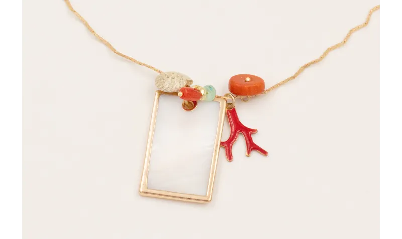 Collar cadena zig-zag con colgante rectangular nac