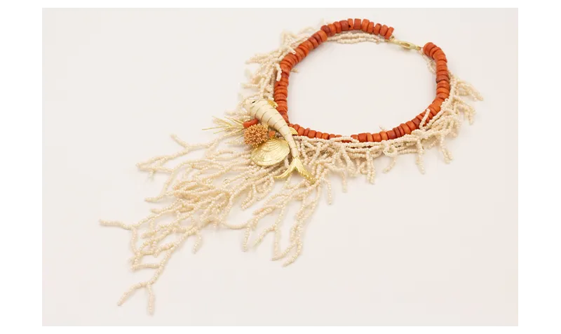 Collar discos tallo coral con ramas de coral abalo