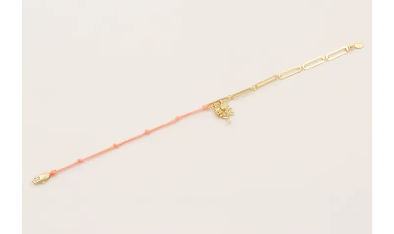 Pulsera mitad hilo macrame rosa y mitad cadena esl
