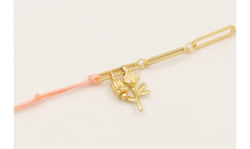 Pulsera mitad hilo macrame rosa y mitad cadena esl