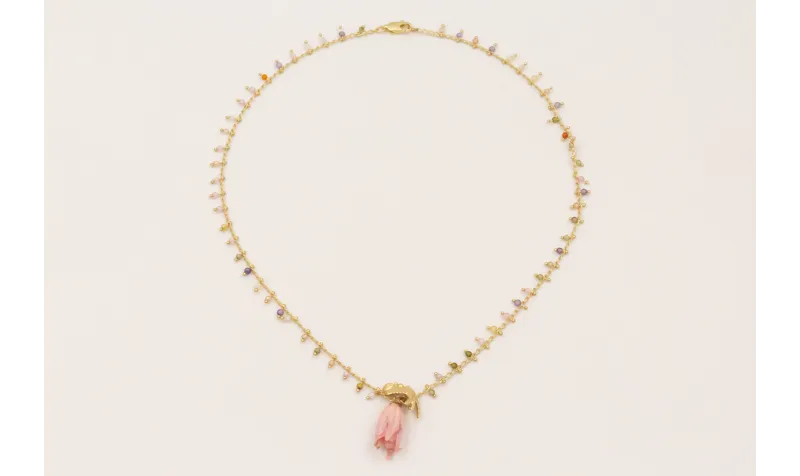 Collar cadena bolitas facetadas multicolor con cam