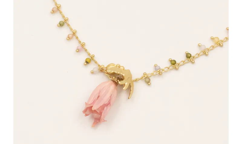 Collar cadena bolitas facetadas multicolor con cam