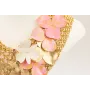  Collar malla en pico dorado mate con flores de le