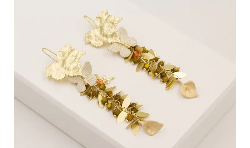 Pendientes perno hoja 5 puntas con colgante cadena