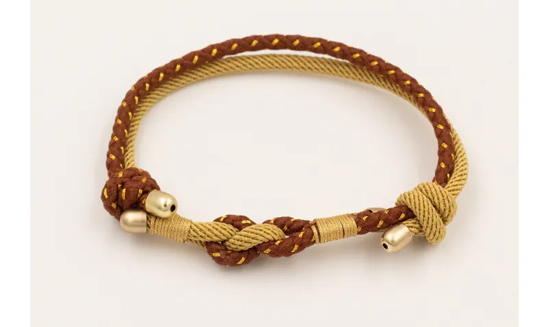 Pulsera cordón retorcido trenzado beige y cordón m