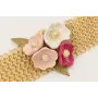Pulsera malla con flores acampanadas rosa, blanca,
