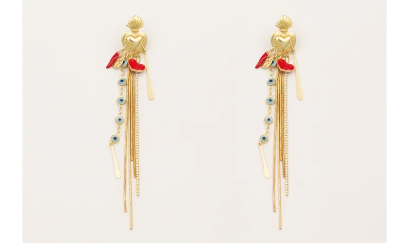 Pendientes perno sagrado corazón esmatado rojo con