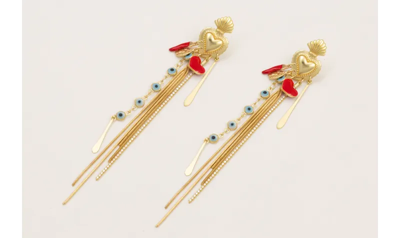 Pendientes perno sagrado corazón esmatado rojo con