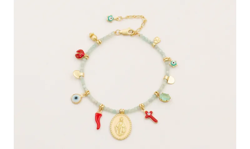 Pulsera cubos facetados cuarzo color agua con colg